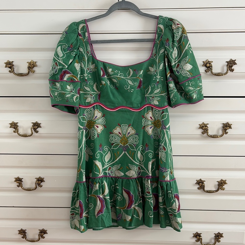 FARM Rio Green Floral Mini Dress
